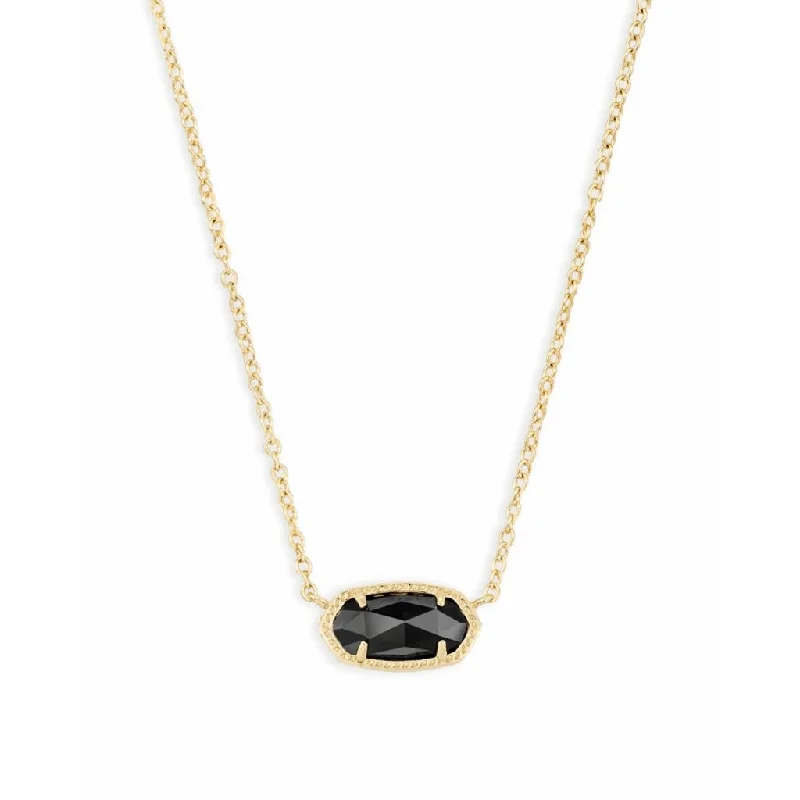 Handcrafted Pearl Necklace For Bridesmaids-Kendra Scott : Elisa Gold Pendant Necklace In Black Opaque Glass