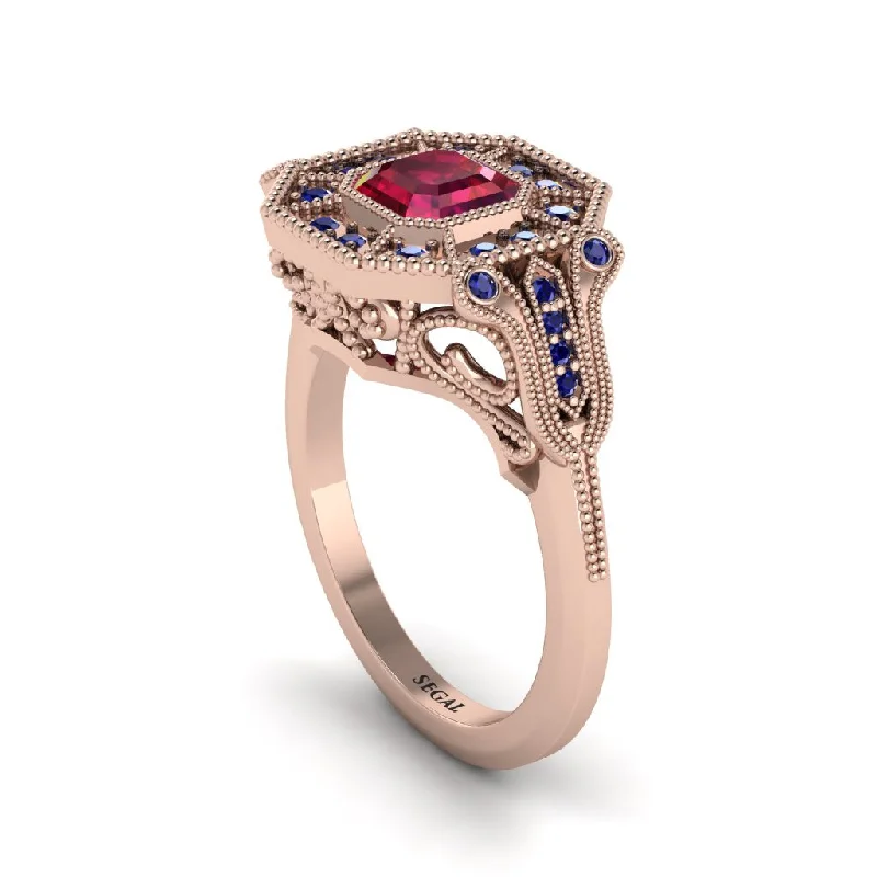 Elegant Rose Gold Rings For Engagement-Ruby Emerald Cut Art Deco Engagement Ring - Dawn No. 71