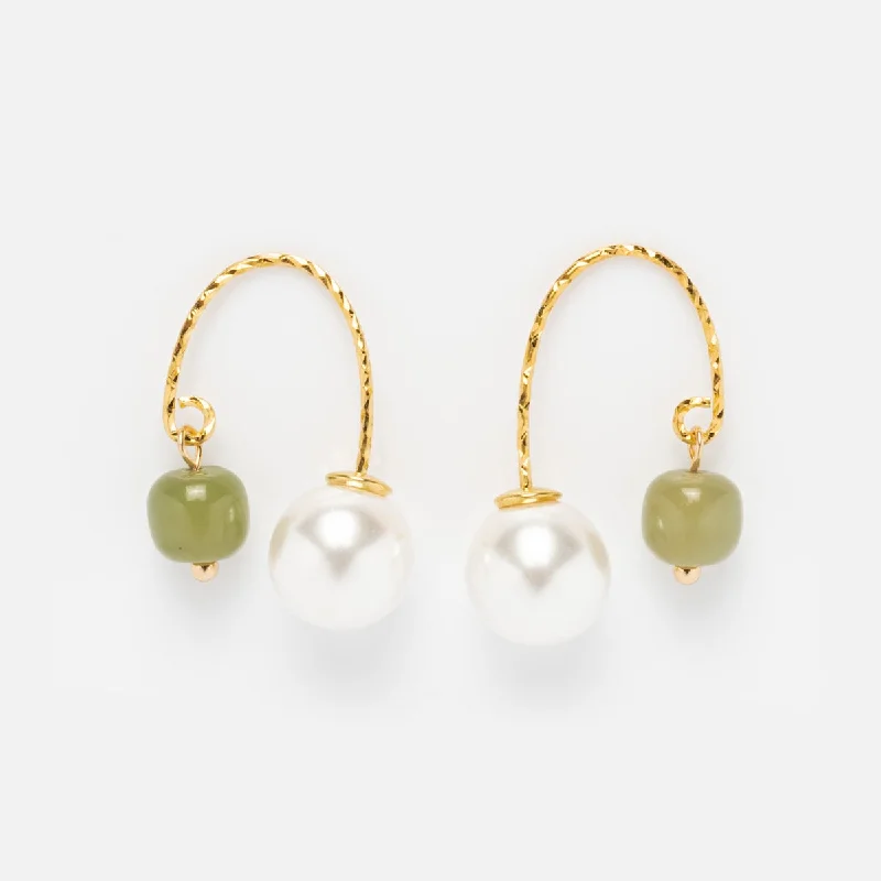 Beautiful Gemstone Earrings-Ana Jade and Pearl Thread Earrings