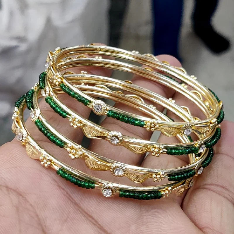 Luxury Custom Bangles For Engagement Gifts-Pooja Bangles Gold  Plated Pearl Bangle Set