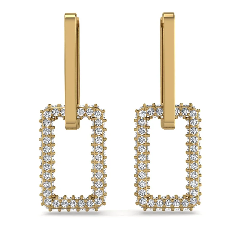 Elegant Gemstone Earrings For Wedding-Luxury Square Chain Link Gold Earrings With Diamond - Zuri No. 1