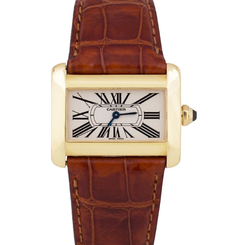 Trendy Watches With Colorful Faces-Cartier Tank Divan Quartz  25mm x 32mm 18K Yellow Gold Leather 2601 W6300356