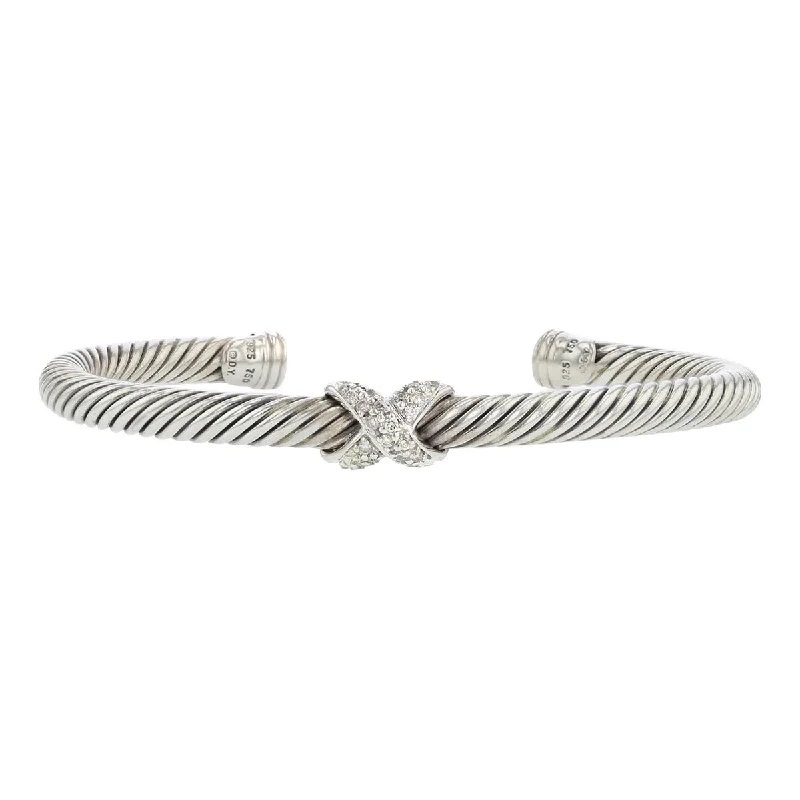 Magnetic Therapy Bracelets-David Yurman X Station Bracelet in Sterling Silver with Diamonds