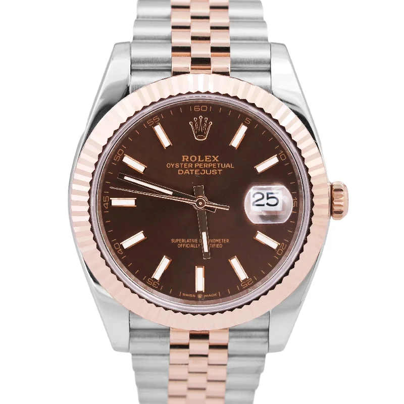 Comfortable Watches With Silicone Straps-MINT Rolex DateJust 41 CHOCOLATE 18K Rose Gold Steel Brown JUBILEE 41mm 126331