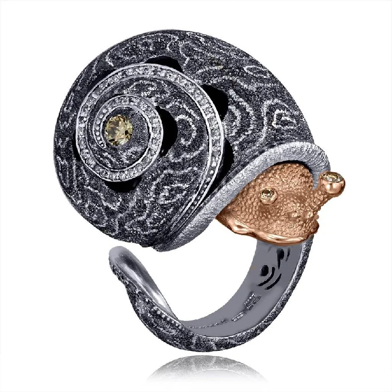 Luxury Wedding Rings For Engagement Gifts-Silver & Gold Codi The Snail Cora Ring with Diamonds