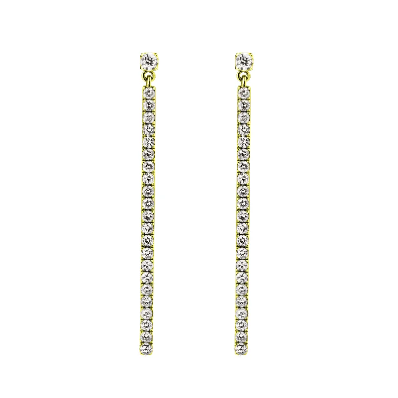 Colorful Hoop Earrings For Party-18ct Yellow Gold Gatsby Pave Set Diamond Bar Drop Earrings