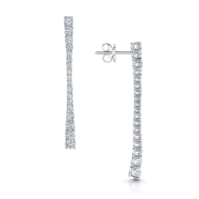 Chic Earrings For Wedding Day-18ct White Gold Graduated Diamond Claw Set Bar Drop Earrings