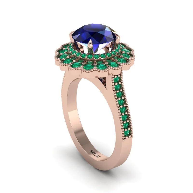 Unique Gold Engagement Rings For Special Moments-Emerald Double Halo Cathedral Engagement Ring - Deirdre No. 29