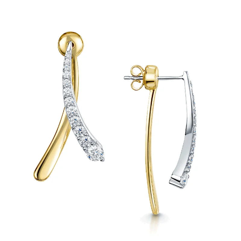 Wedding Earrings For Elegant Look-OPEIA Nova Collection 18ct Yellow & White Gold Diamond Interchangeable Plain Back Drop Earrings