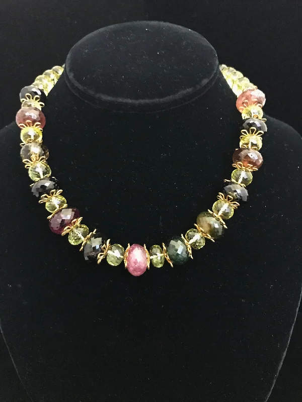 Custom Birthstone Necklace For Mom-Tourmaline & Citrine Necklace