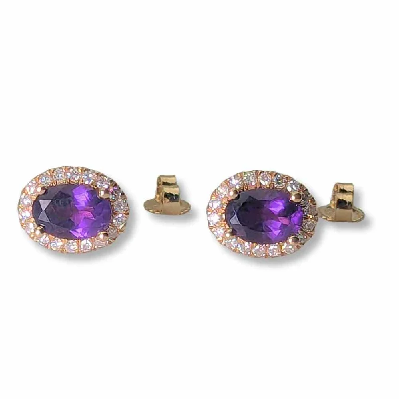 Sparkling Crystal Drop Earrings-14K Rose Gold 4.6G Purple Stone Earrings