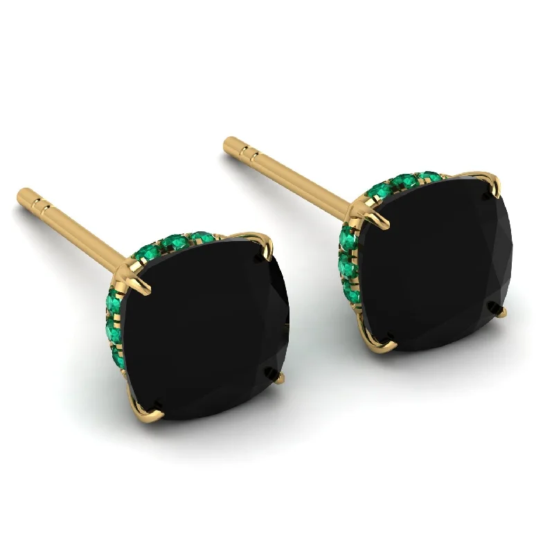 Bold Statement Earrings For Everyday-Hidden Halo Cushion Black Diamond Earrings - Alivia No. 22