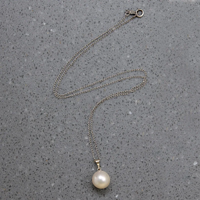 Simple Gold Bar Necklace For Minimalist Style-White Gold & Creamy Cultured Pearl Solitaire Necklace