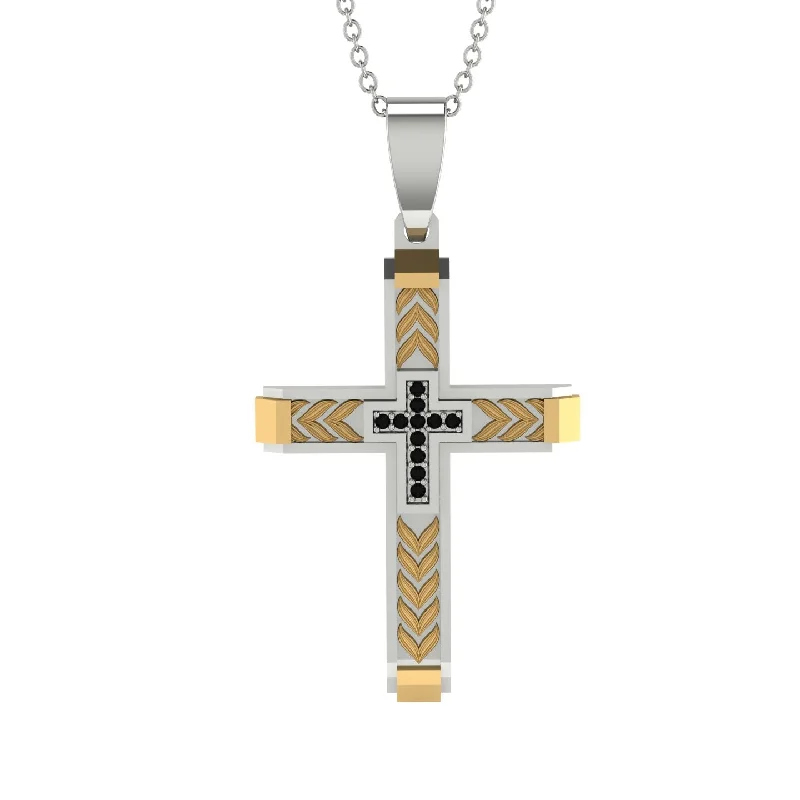 Minimalist Necklace With Disc Pendant-High-Quality Elegant Openwork Black Diamond Gold Cross Necklace - Jordan No. 26