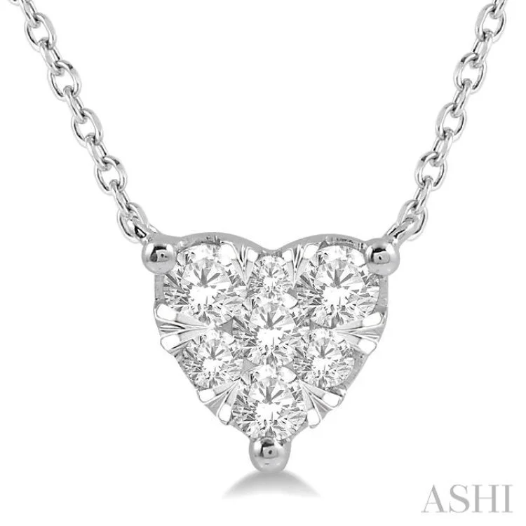 Bohemian Beaded Necklace For Festivals-1/4 Ctw Lovebright Diamond Heart Necklace in 14K White Gold