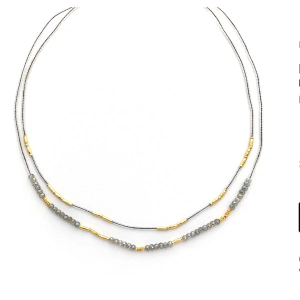 Long Layered Necklace For Fashionable Look-Labradorite and seed bead necklace