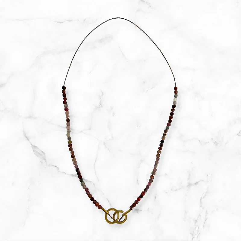 Classic Pendant Necklace For Casual Wear-Necklace  Double  Circle Clasp Tourmaline