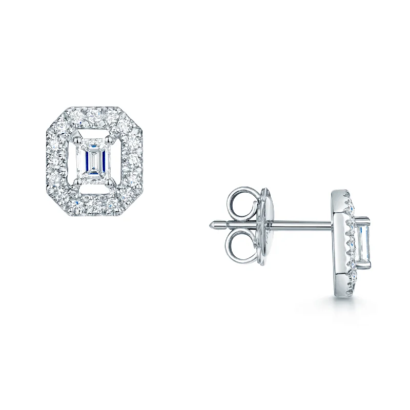 Modern Hoop Earrings For Daily Wear-18ct White Gold Emerald Cut Diamond Cluster Earrings