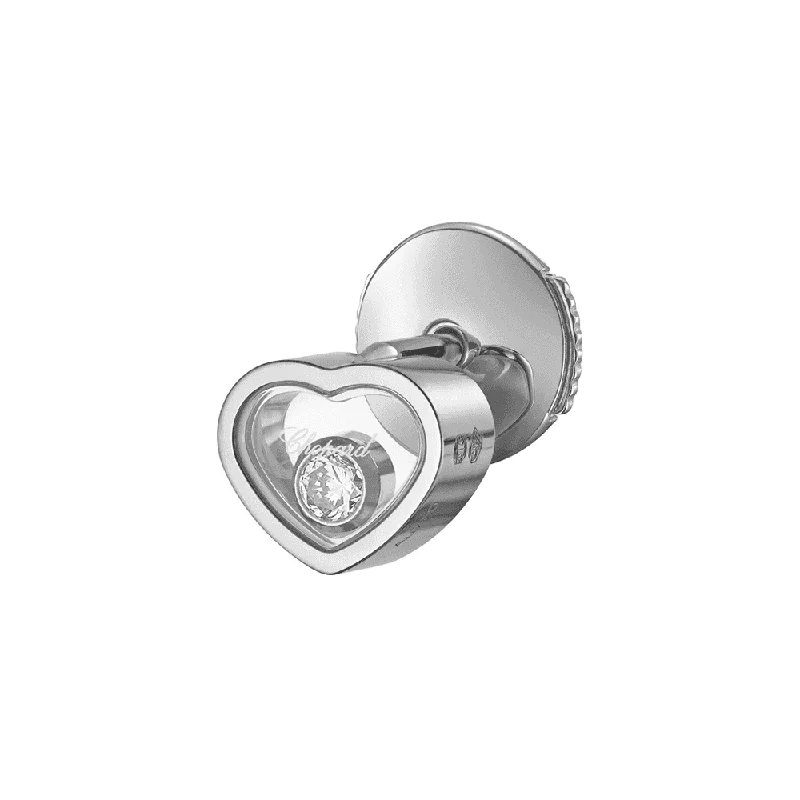 Silver Drop Earrings For Weddings-18ct White Gold My Happy Hearts Single Stud Earring With Single Floating Diamond