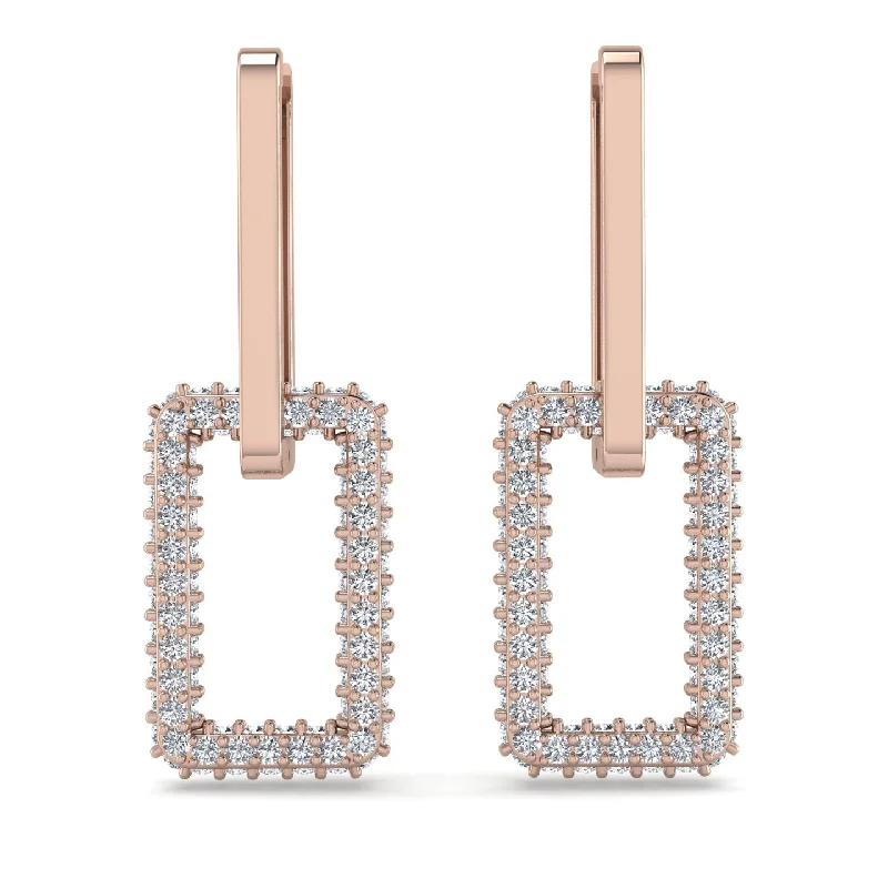 Wedding Earrings For Mother of the Bride-Luxury Square Chain Link Gold Earrings With Diamond - Zuri No. 2