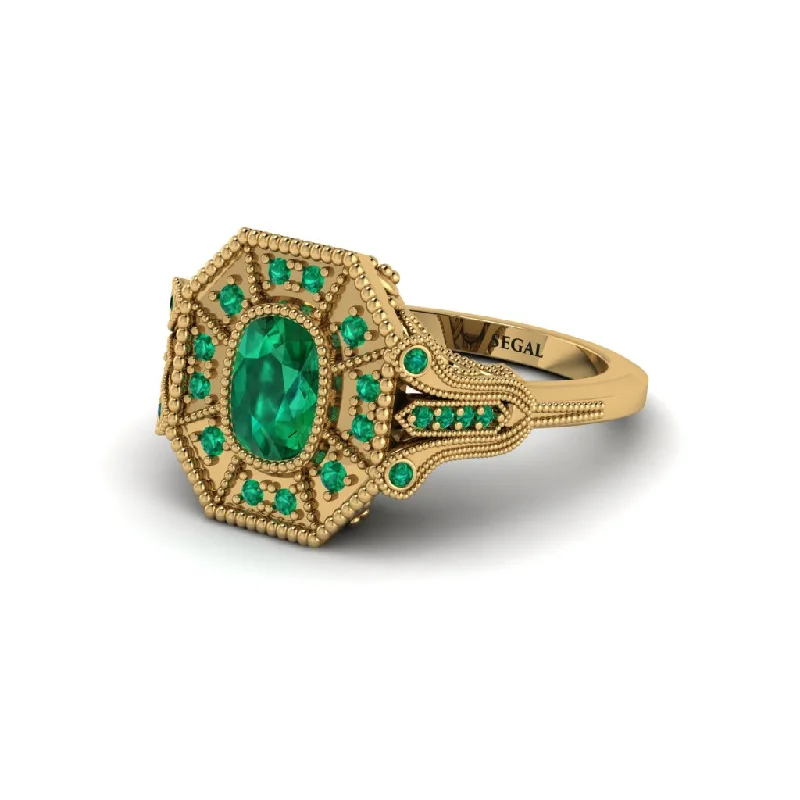 Unique Gemstone Engagement Rings For Brides-Emerald Cushion Cut Art Deco Engagement Ring - Alicia No. 19