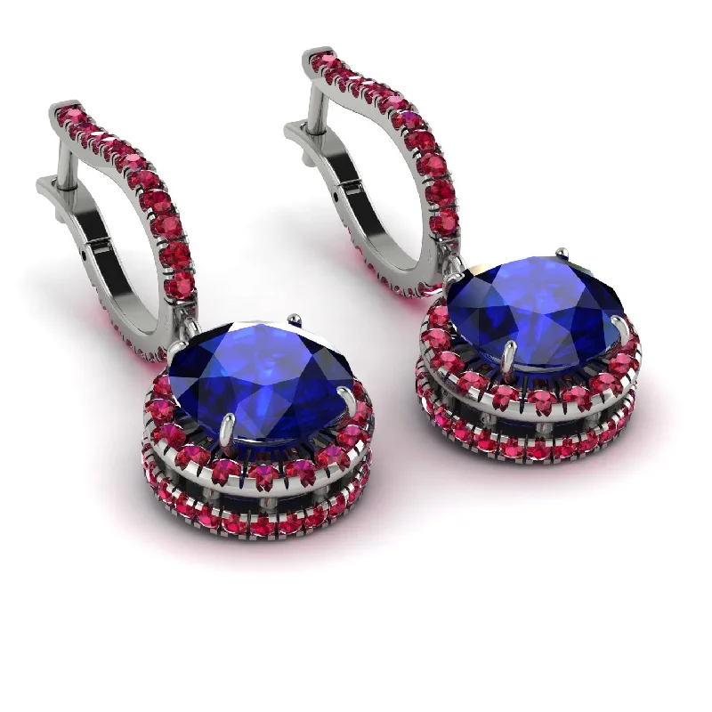 Small Hoop Earrings With Charms-Hidden Halo Sapphire Hoop Earrings - Catalina No. 60