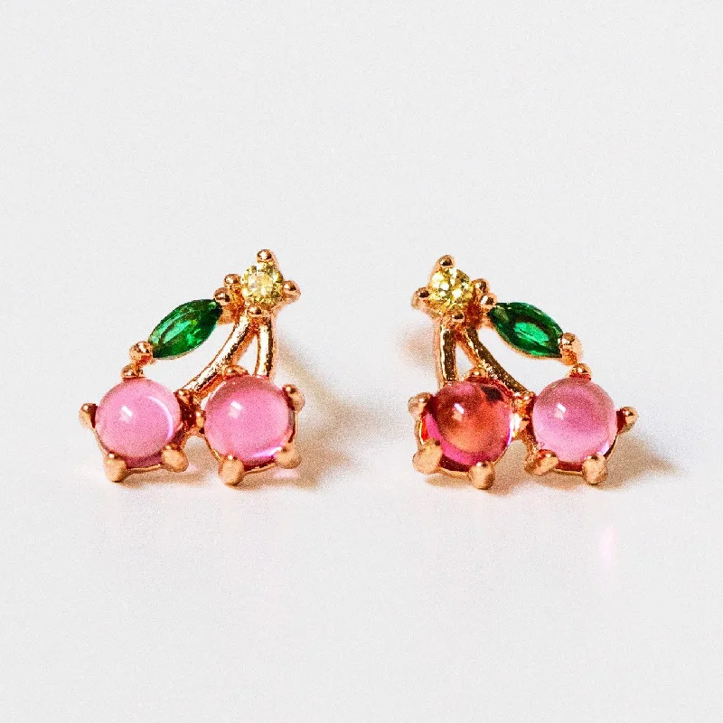 Simple Gold Drop Earrings-Cherry Studs