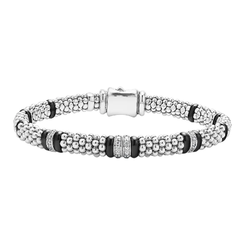 Women’s Personalized Silver Bracelets-Four Station Diamond Caviar Bracelet