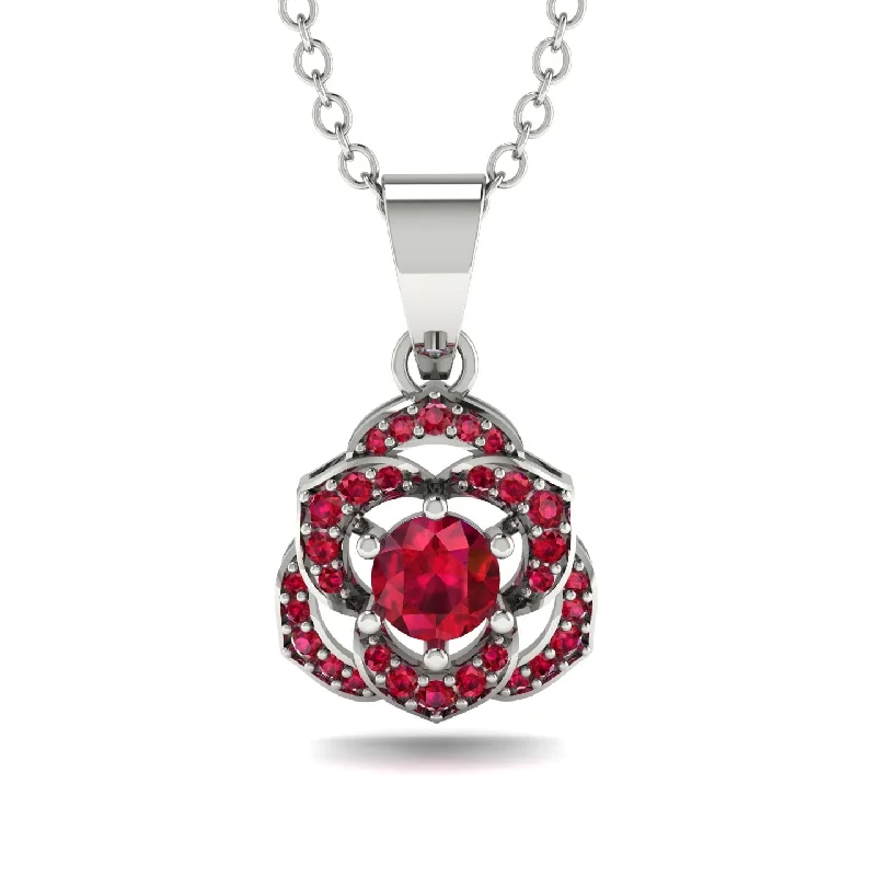 Personalized Bar Necklace For Family Gifts-Golden Rose Blossom Necklace With Exquisite Ruby Detailing - Reign No. 57