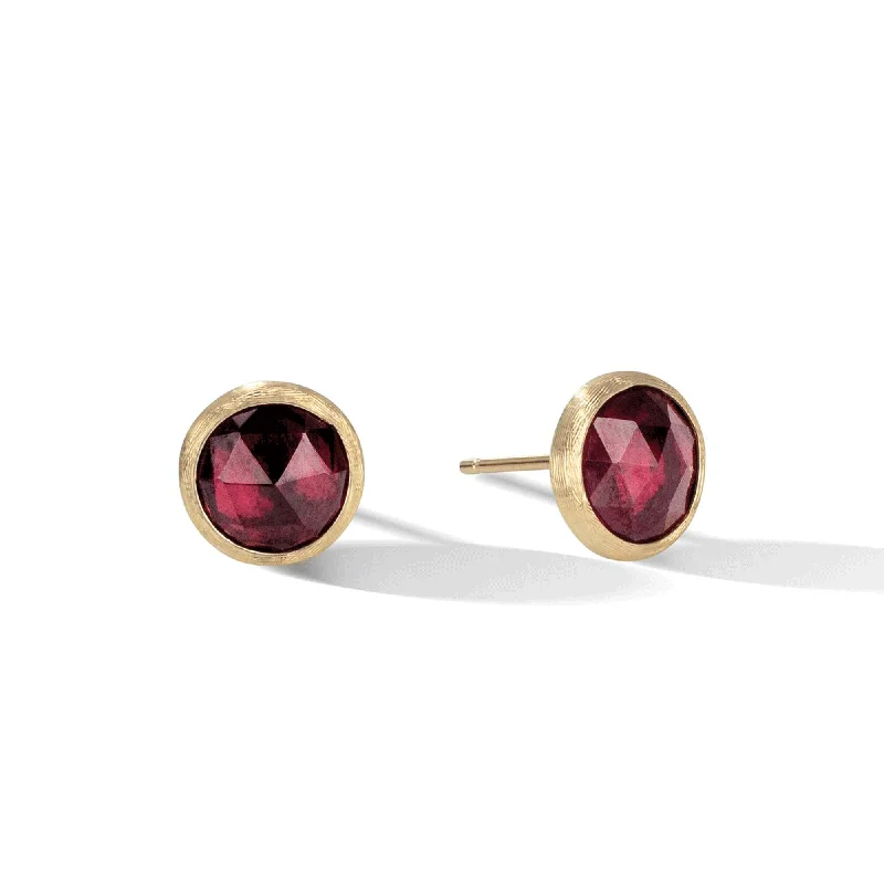 Vintage Pearl Hoop Earrings-Jaipur 18ct Yellow Gold Red Garnet Stud Earrings