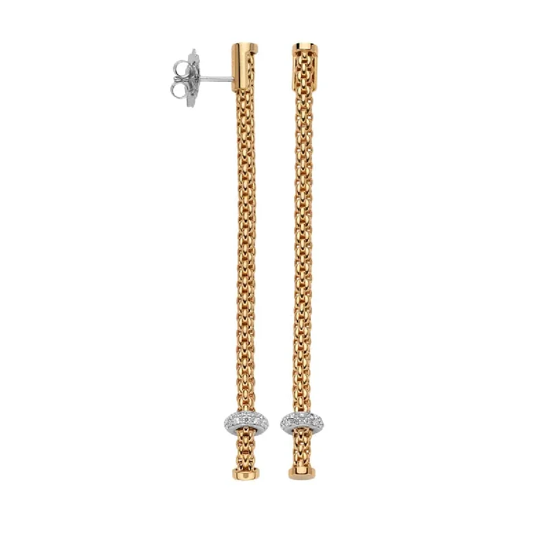 Retro Hoop Earrings For Women-Prima 18ct Yellow Gold Long Diamond Set Drop Earrings