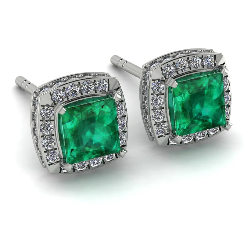 Custom Earrings For Holiday Gifts-Hidden Halo Princess Emerald Earrings - Georgia No. 6