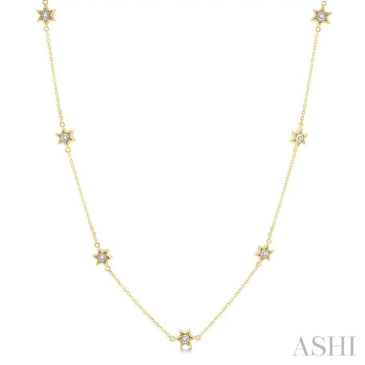 Classic Choker Necklace For Evening Events-1/10 Ctw Star Round Cut Diamond Station Necklace in 10K Yellow Gold