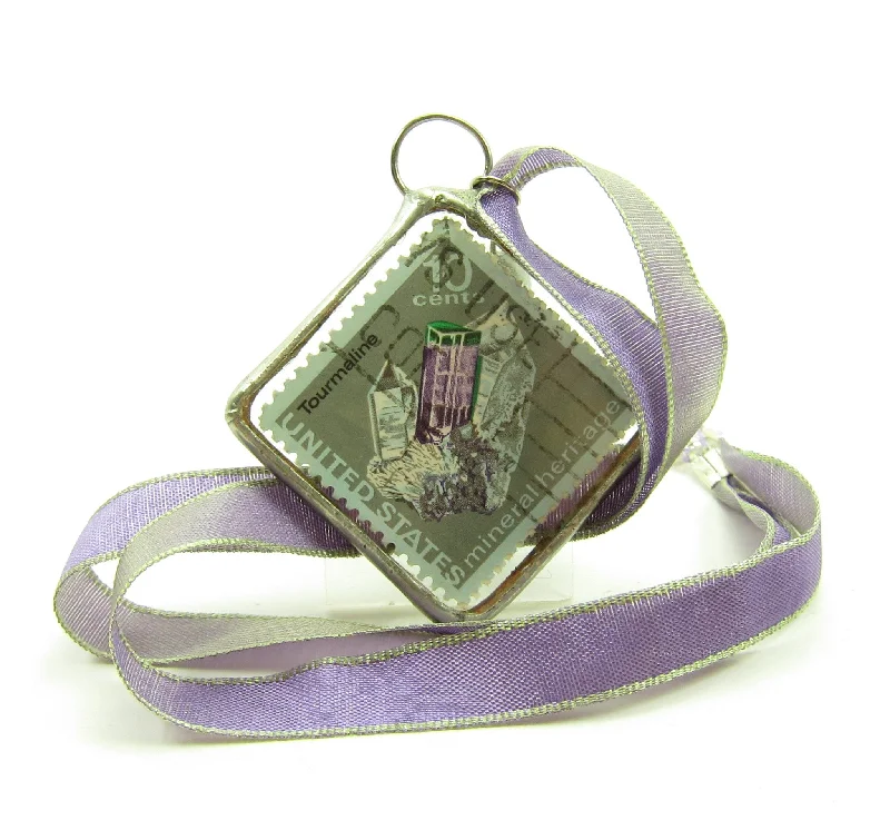 Luxury Necklace With Pearls For Weddings-Amethyst Postage Stamp Necklace Soldered Pendant