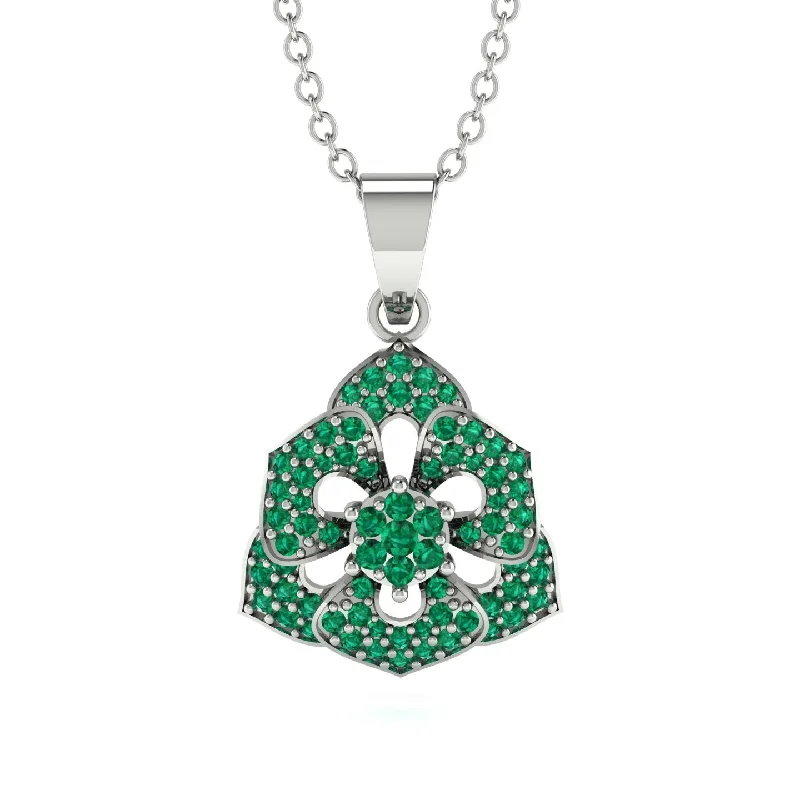 Layered Silver Necklace For Trendy Style-Gilded Rose Pendant Necklace With Dazzling Emerald - Lori No. 6