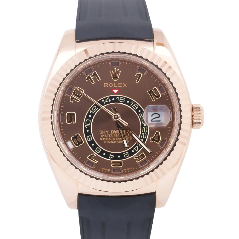 Customizable Watches For Gifts-MINT Rolex Sky-Dweller 42mm CHOCOLATE ARABIC Brown 18K Rose Gold 326135 BOX