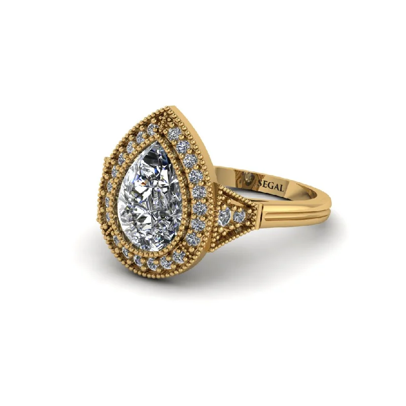 Custom Women’s Rings For Special Gifts-Pear Cut Diamond Milgrain Halo Engagement Ring - Daleyza No. 1