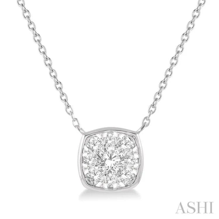 Elegant Sapphire Pendant Necklace For Events-1/3 Ctw Cushion Shape Lovebright Diamond Necklace in 14K White Gold