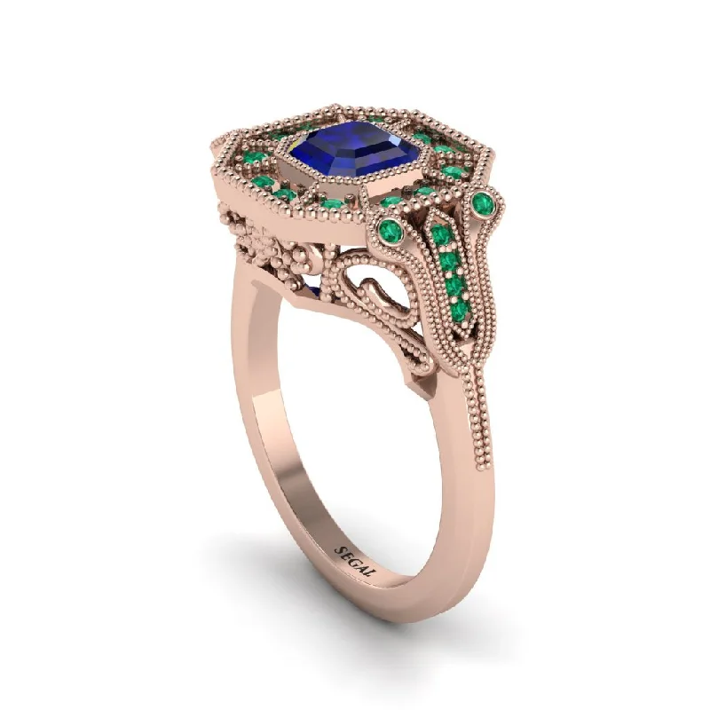 Sparkling Wedding Rings With Diamonds-Sapphire Emerald Cut Art Deco Engagement Ring - Dawn No. 29