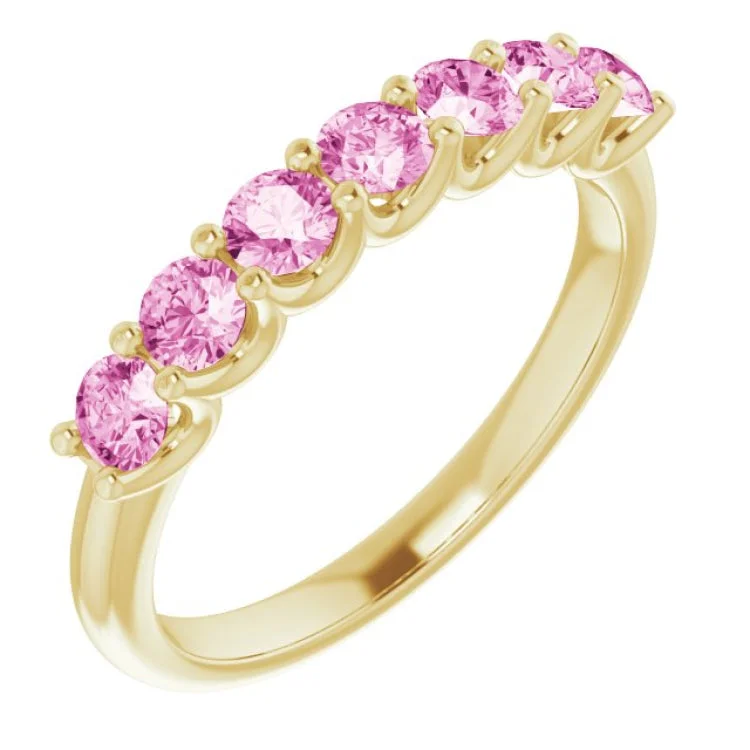 Vintage Diamond Rings For Engagement-14K Yellow Natural Pink Sapphire Anniversary Band