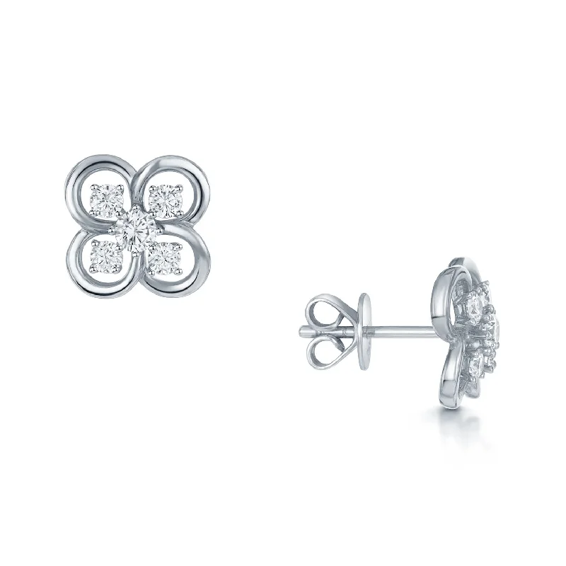 Bridal Earrings With Crystals-18ct White Gold Quatrefoil Diamond Set Stud Earrings