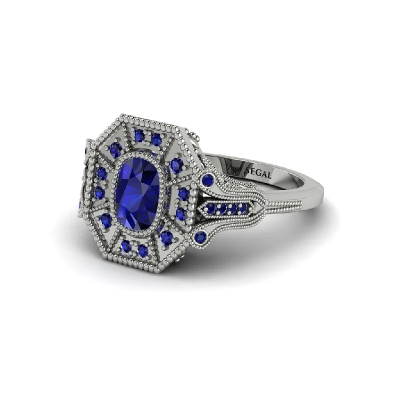 Classic Diamond Rings For Timeless Style-Sapphire Cushion Cut Art Deco Engagement Ring - Alicia No. 75