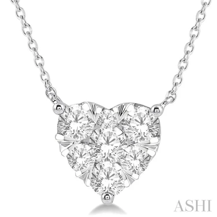 Simple Gemstone Necklace For Casual Wear-1 Ctw Lovebright Diamond Heart Necklace in 14K White Gold