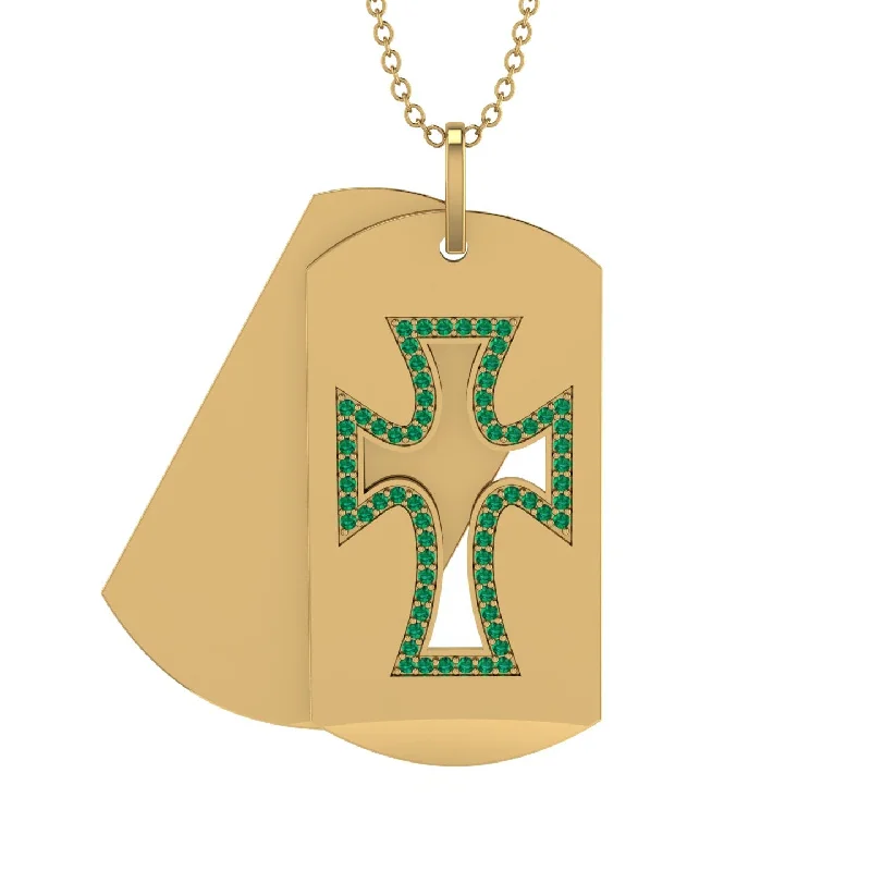 Unique Gold Necklace For Bridesmaids Gifts-Exquisite Military-Inspired Cross Emerald Gold Necklace - Louis No. 4