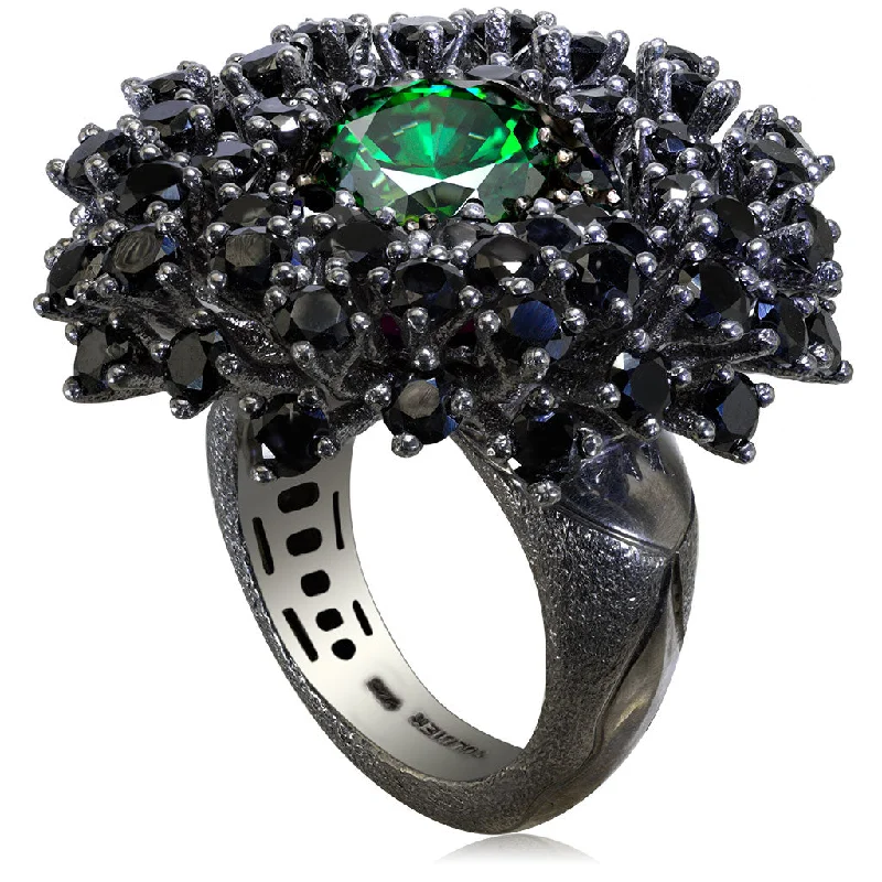 Classic Wedding Bands For Elegant Brides-Silver Astra Ring with Swarovski Green Crystal & Spinel