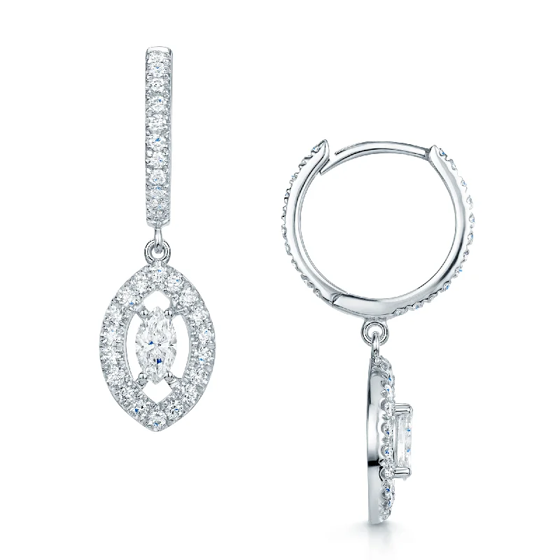 Trendy Earrings With Rhinestones-18ct White Gold Marquise Cut Diamond Drop Earrings