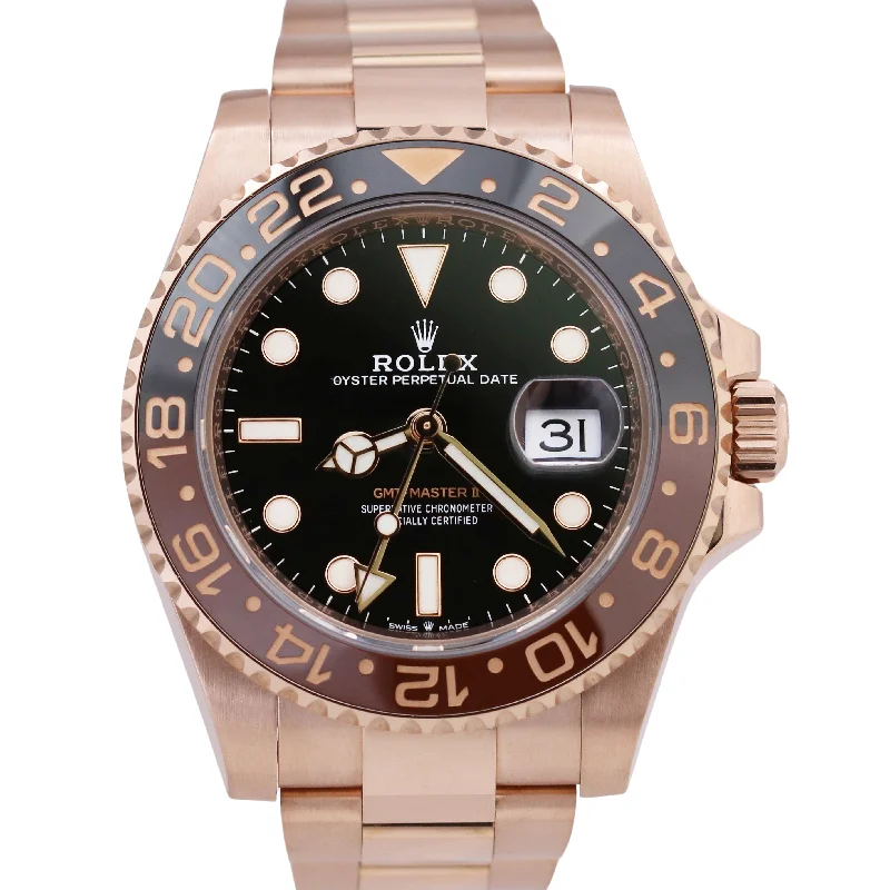 Retro Digital Watches For Men-MINT 2023 PAPERS Rolex GMT-Master II Rose Gold ROOT BEER 40mm 126715 CHNR BOX