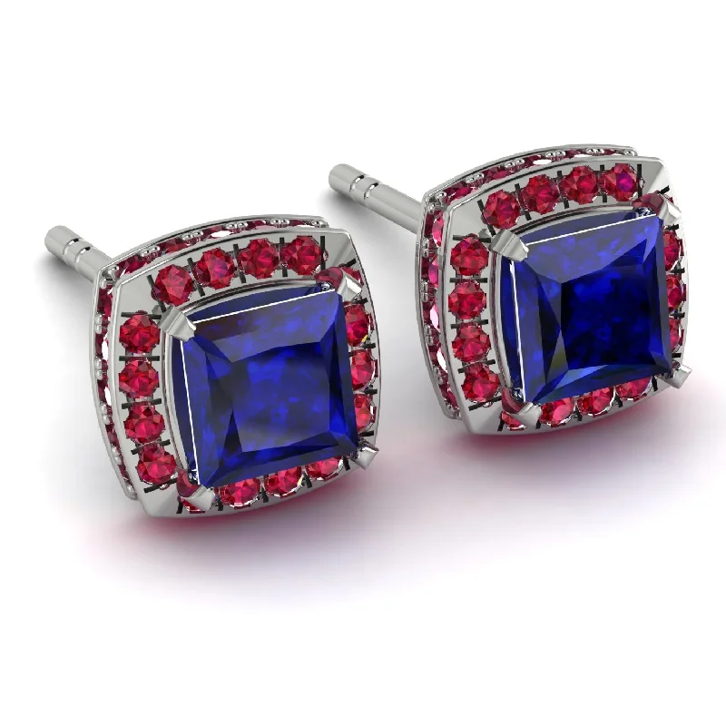 Beautiful Gold Earrings For Women-Hidden Halo Princess Sapphire Earrings - Georgia No. 60