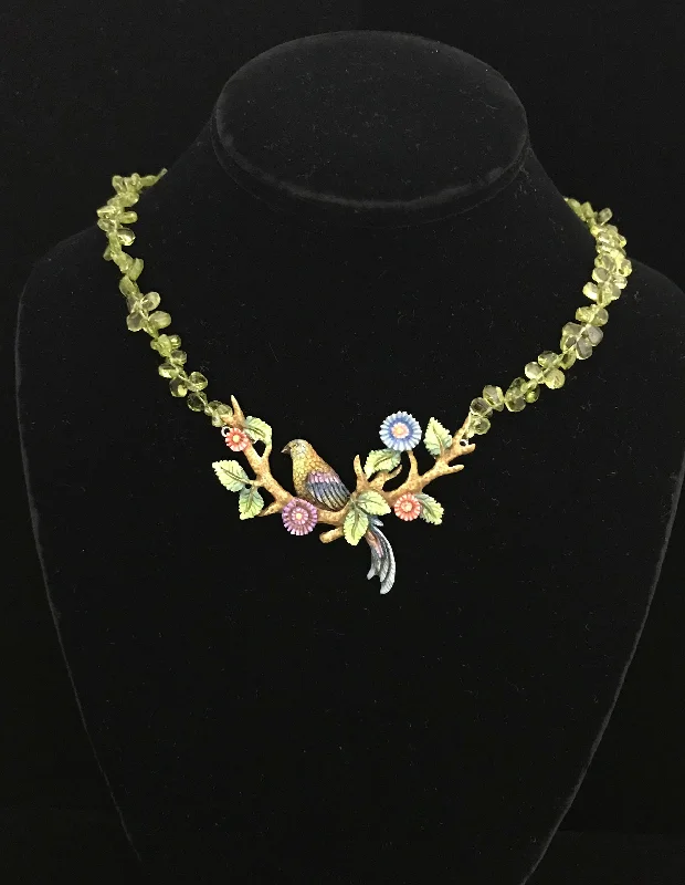 Layered Necklace Set For Stylish Look-Peridot with Balinese Hand Carved Bird Pendant Necklace