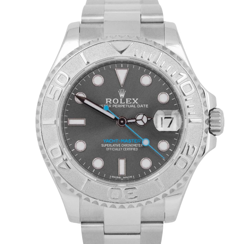 Elegant Watches For Evening Parties-MINT 2023 Rolex Yacht-Master Midsize Stainless Steel RHODIUM Blue 37mm 268622